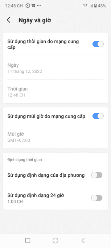 Thay đổi múi giờ trên android