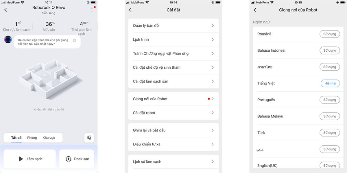 Các chức năng chính trên App Roborock