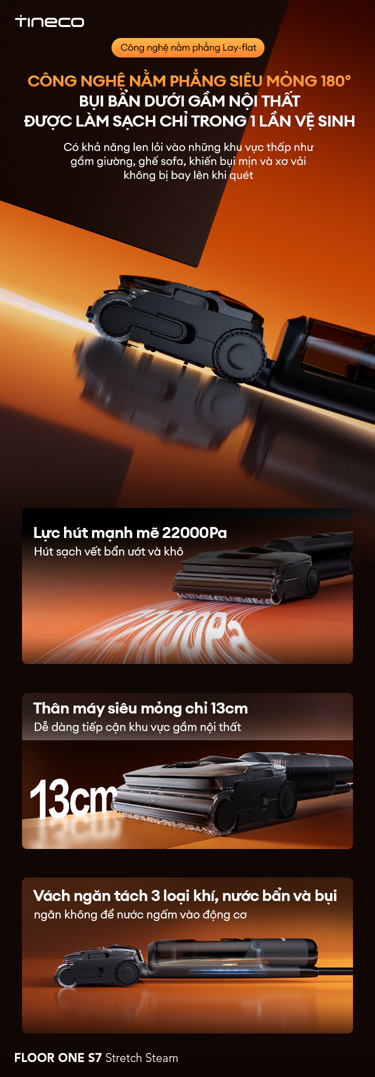 Máy hút bụi lau nhà cầm tay Tineco Floor One S7 Stretch Steam