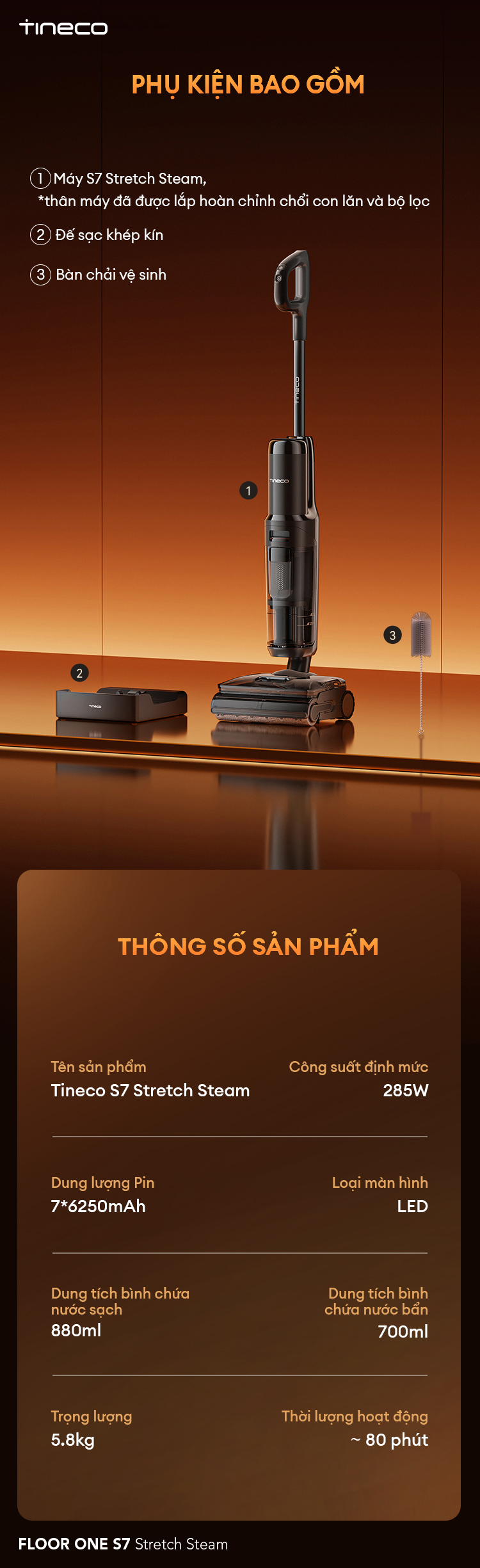 Máy hút bụi lau nhà cầm tay Tineco Floor One S7 Stretch Steam