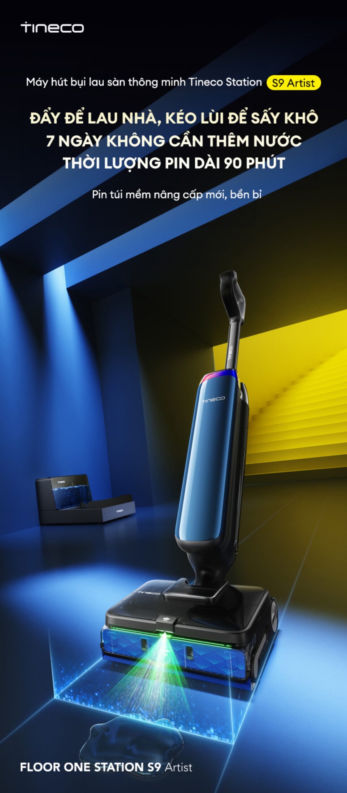 Máy hút bụi lau sàn khô ướt Tineco Floor One Station S9 Artist