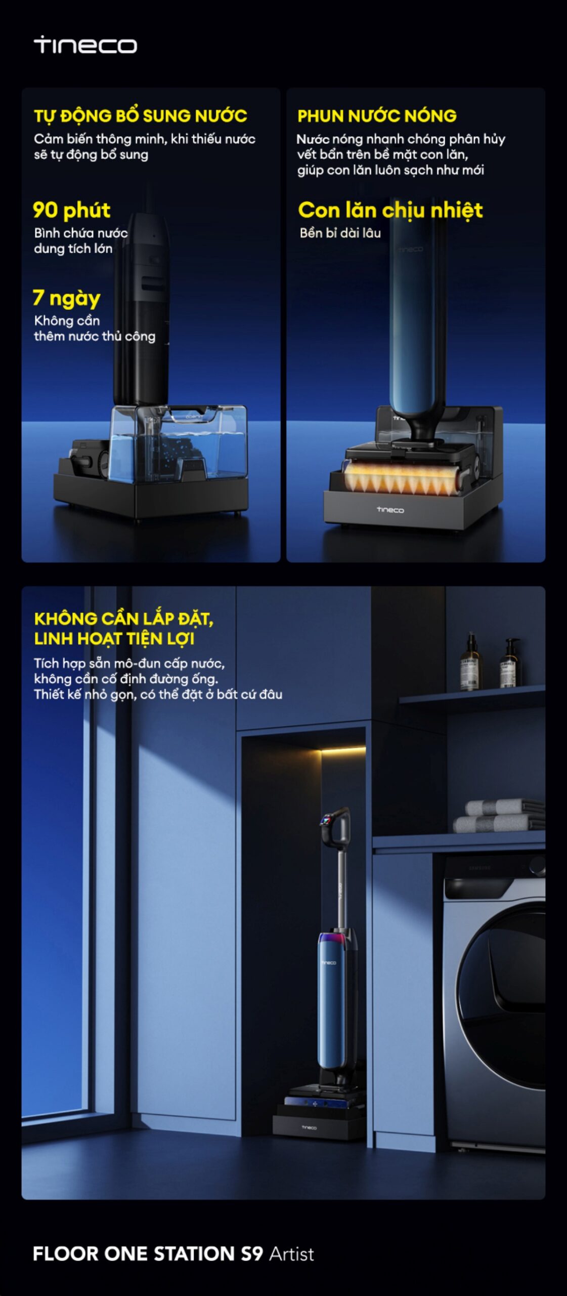 Máy hút bụi lau sàn khô ướt Tineco Floor One Station S9 Artist