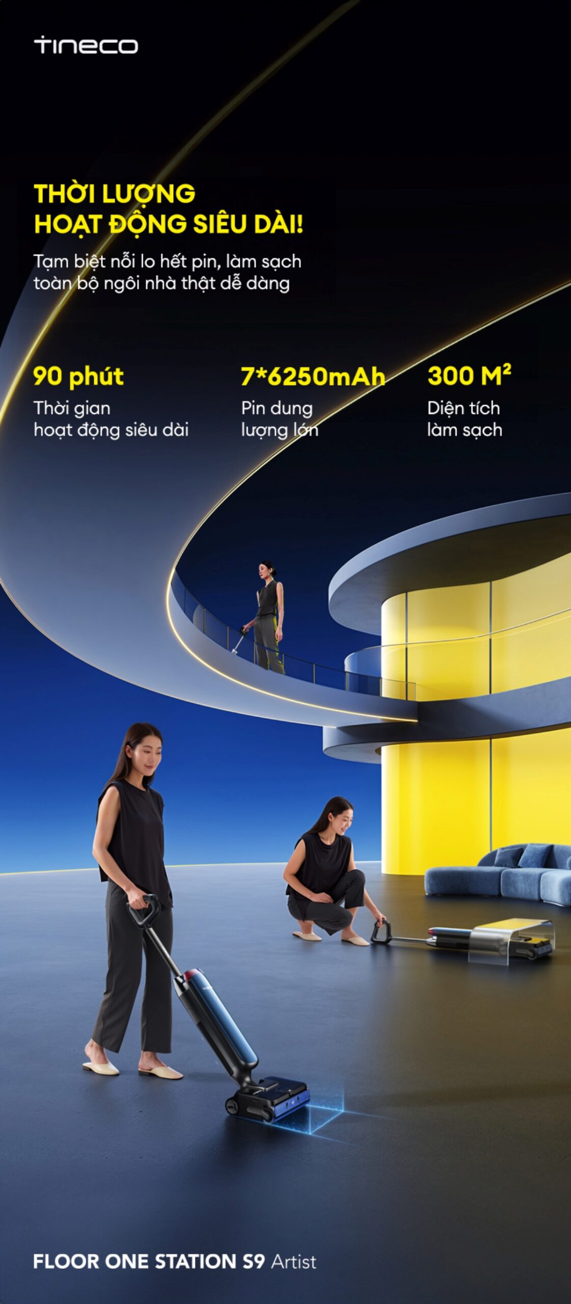 Máy hút bụi lau sàn khô ướt Tineco Floor One Station S9 Artist