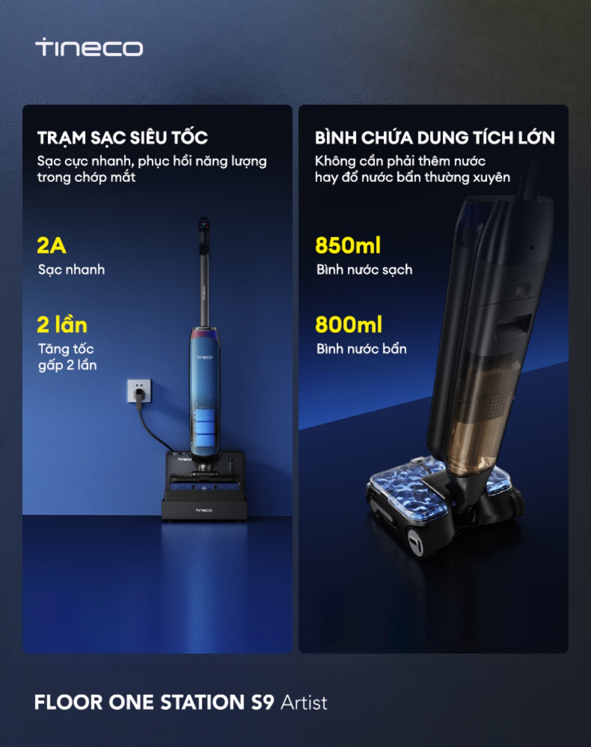 Máy hút bụi lau sàn khô ướt Tineco Floor One Station S9 Artist