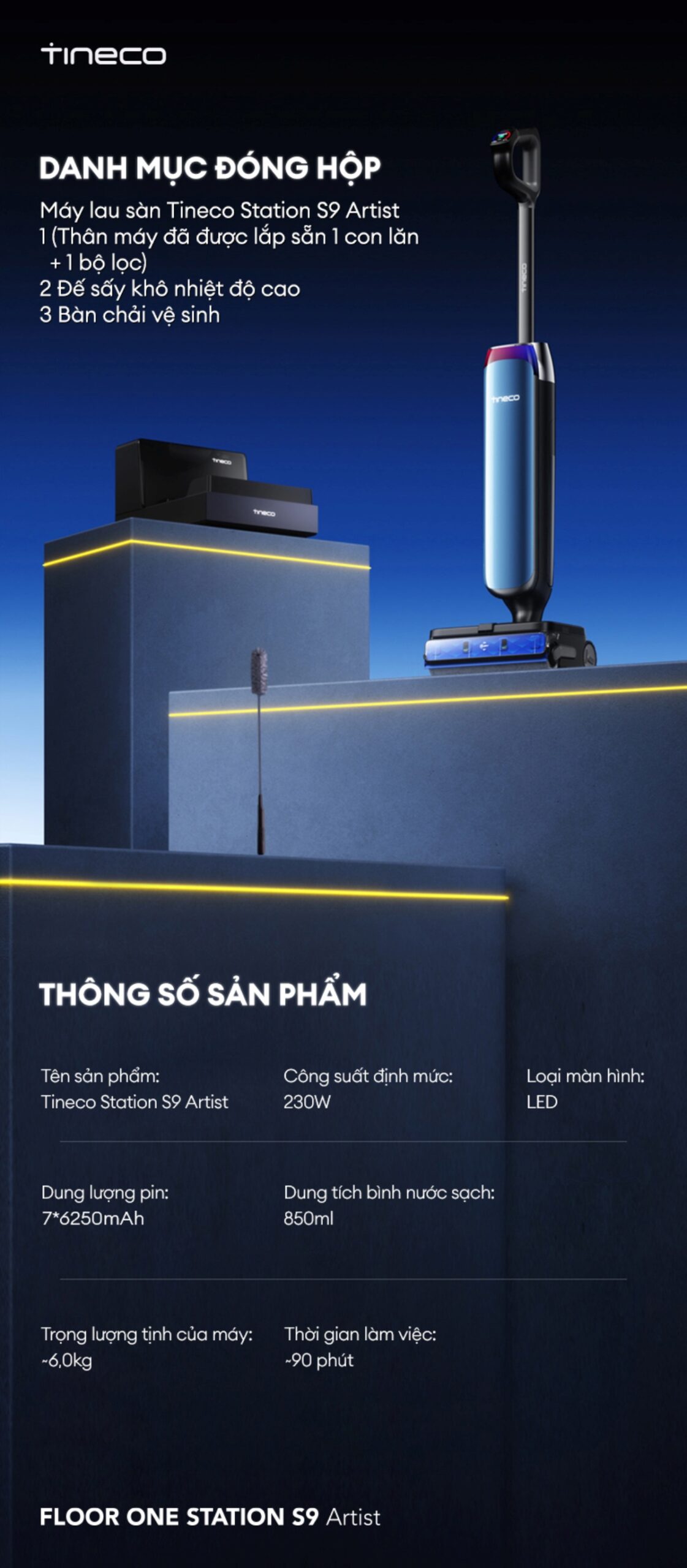 Máy hút bụi lau sàn khô ướt Tineco Floor One Station S9 Artist