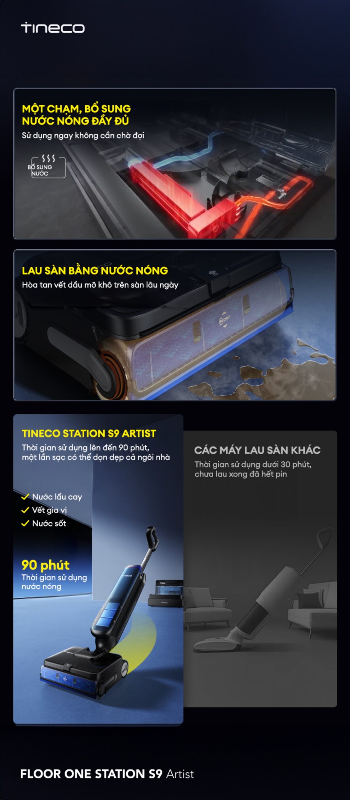 Máy hút bụi lau sàn khô ướt Tineco Floor One Station S9 Artist