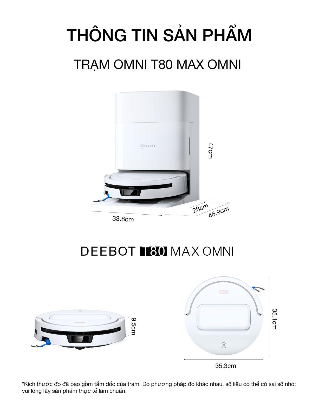 Robot hút bụi lau nhà Ecovacs Deebot T80 Max Omni